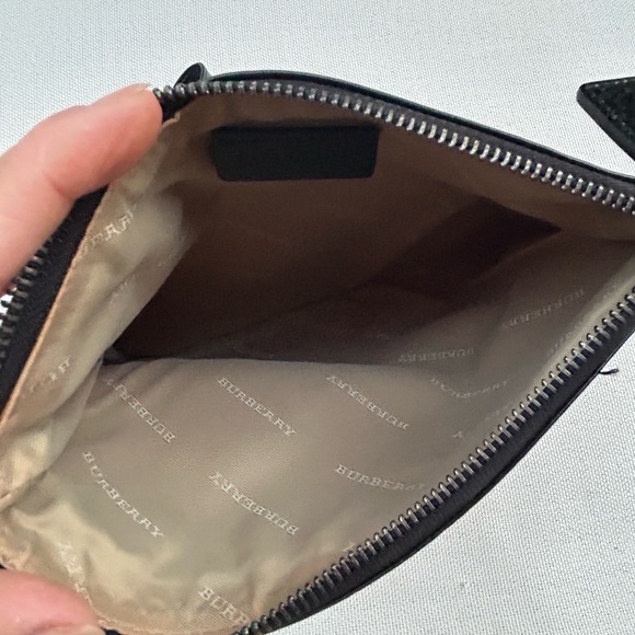Burberry Beige Plaid Wristlet with Black Trim
